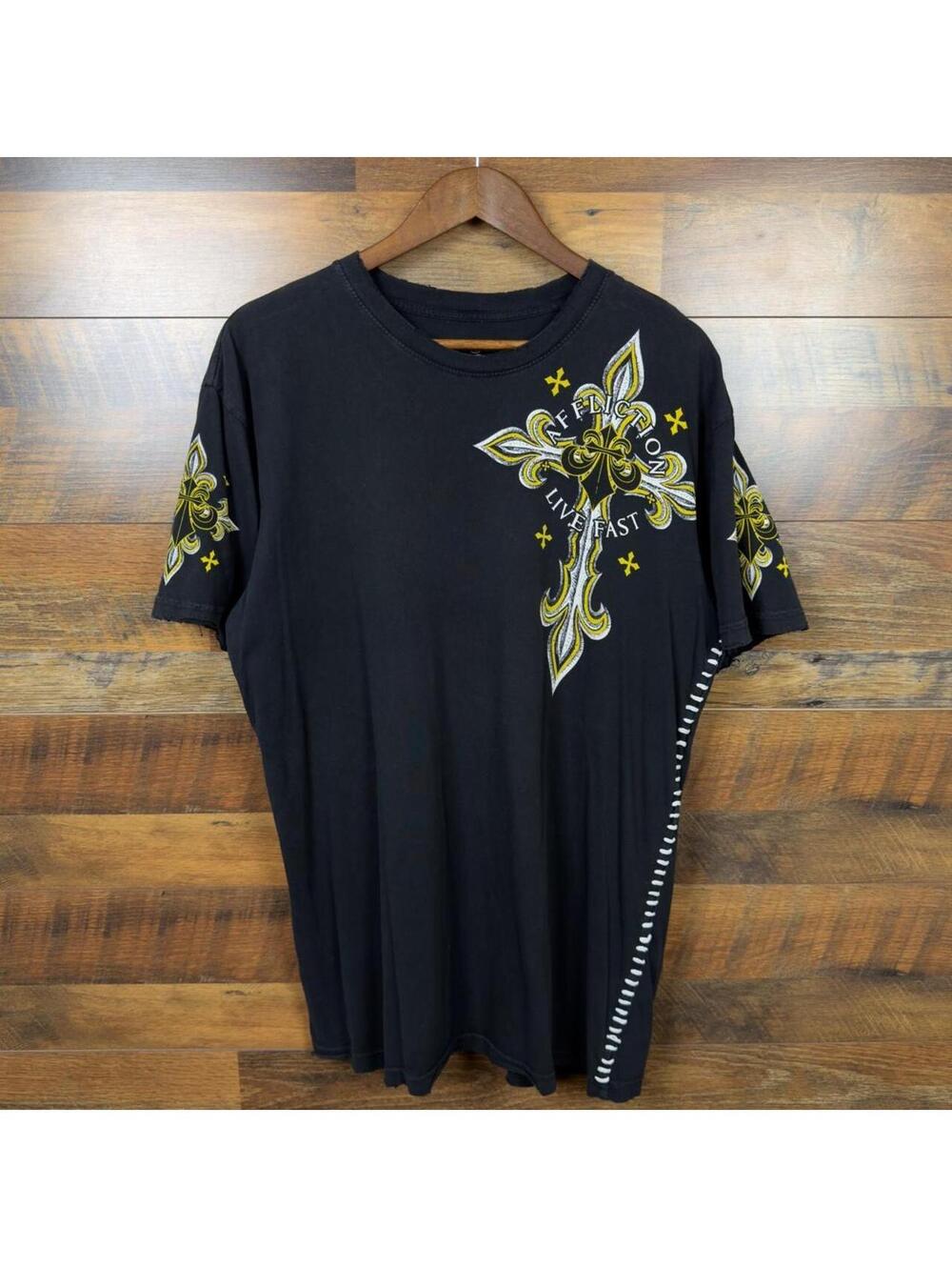 Affliction Live Fast Black Cross Wings Graphic T-Shirt XL